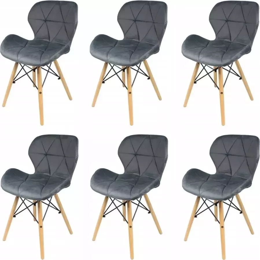 Viking Choice Velvet eetkamerstoel grijs set van 6 eettafel stoelen