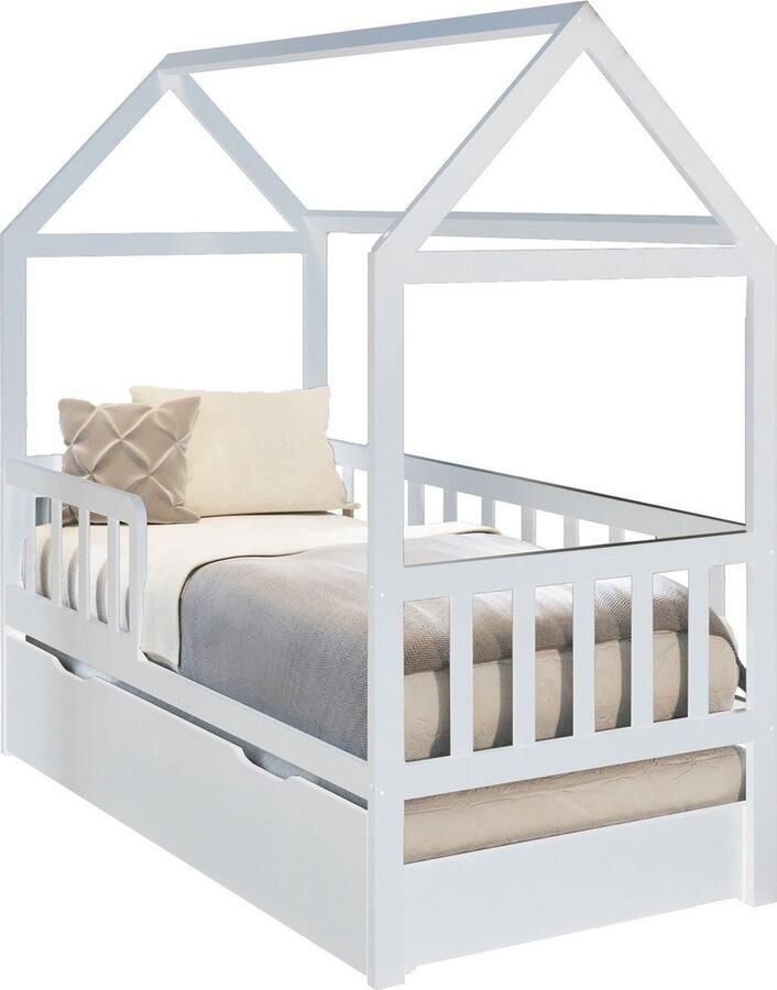 Viking Choice Bedhuis Peuterbed 160x80 cm Wit Houten Kinderbed met Bedlade & Logeerbed