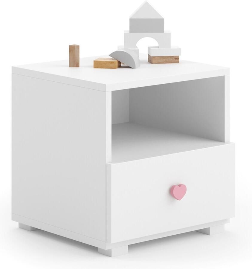 Viking Choice EMI Nachtkastje 40x37x40 5 cm Roze harte handvat Wit Scandinavisch design