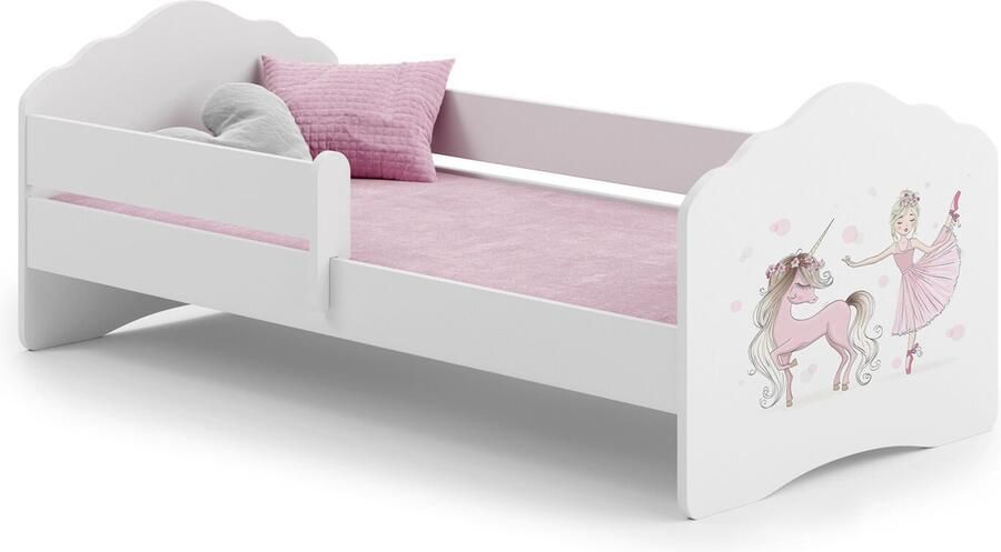 Viking Choice FALA Peuterbed 140x70cm Roze Wit Fee & Eenhoorn Thema Incl. Hekje & Matras