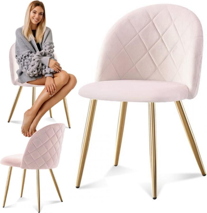 Viking Choice Fluwelen eetkamerstoel roze goud Poederroze Gouden poten Glamour