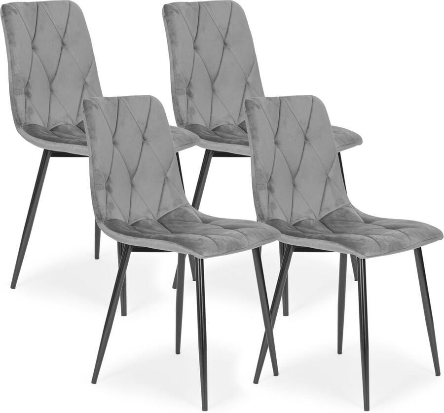 Viking Choice Fluwelen eetkamerstoelen Gewatteerd Grijs Set van 4