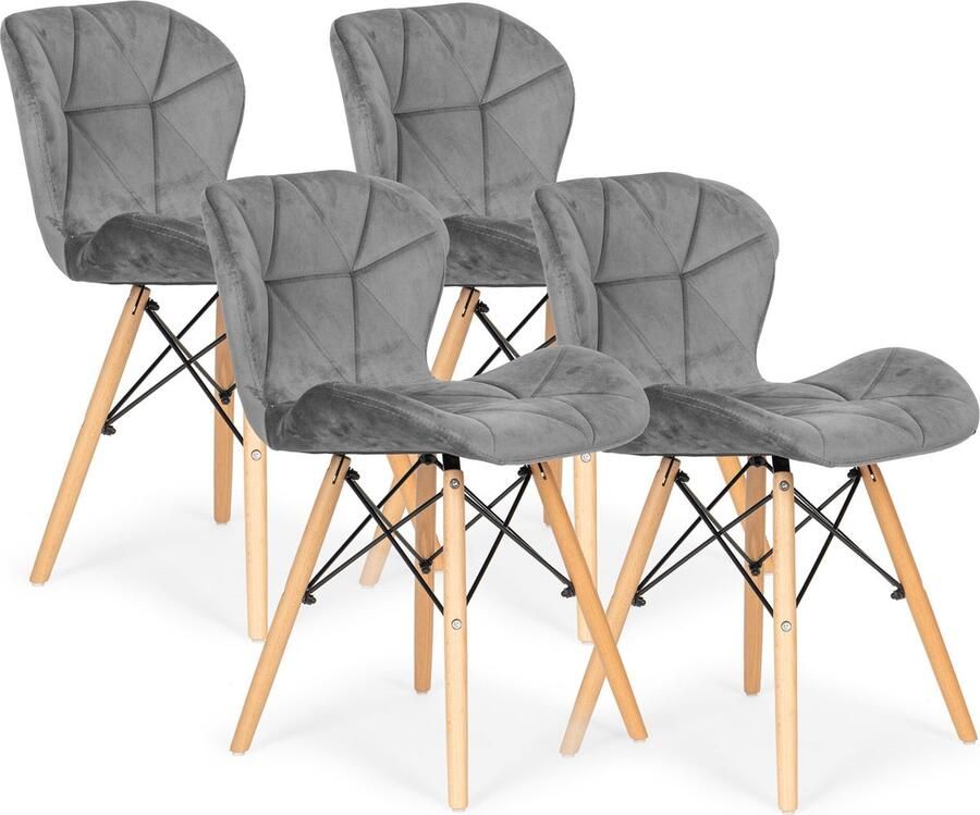 Viking Choice Fluwelen eetkamerstoelen grijs Set van 4