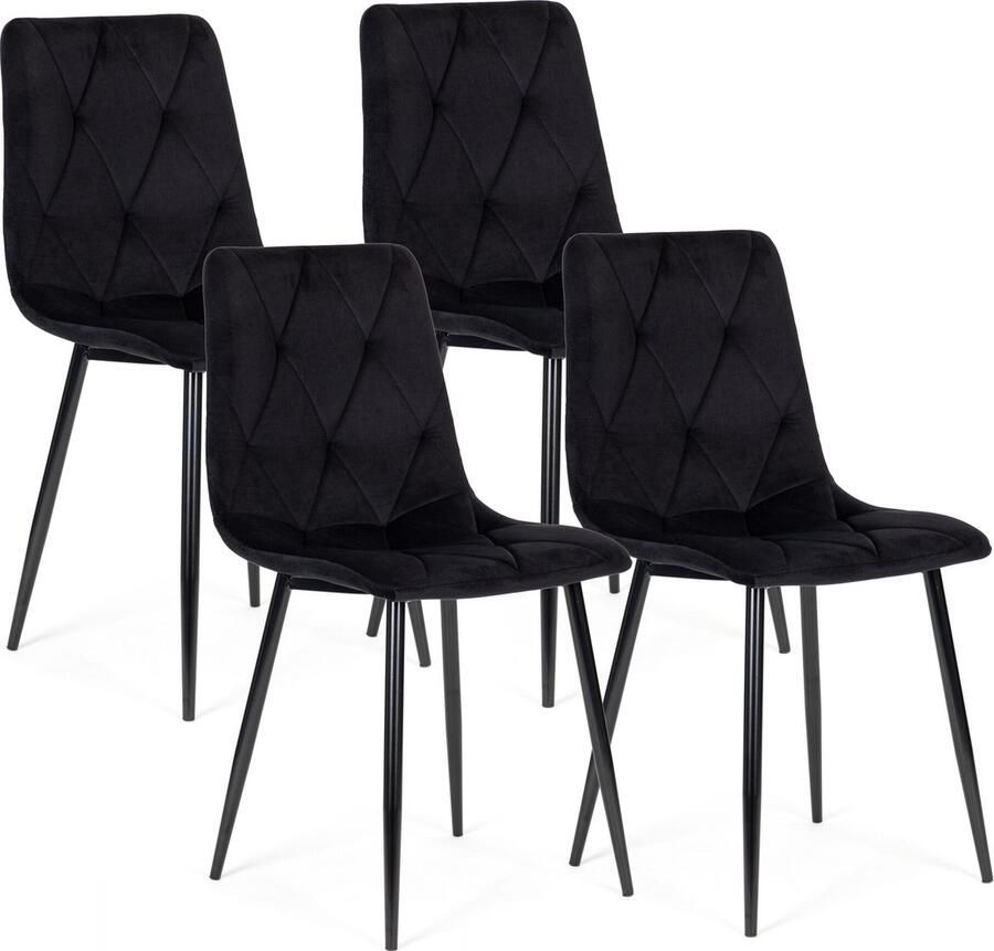 Viking Choice Fluwelen eetkamerstoelen zwart Gewatteerd Set van 4