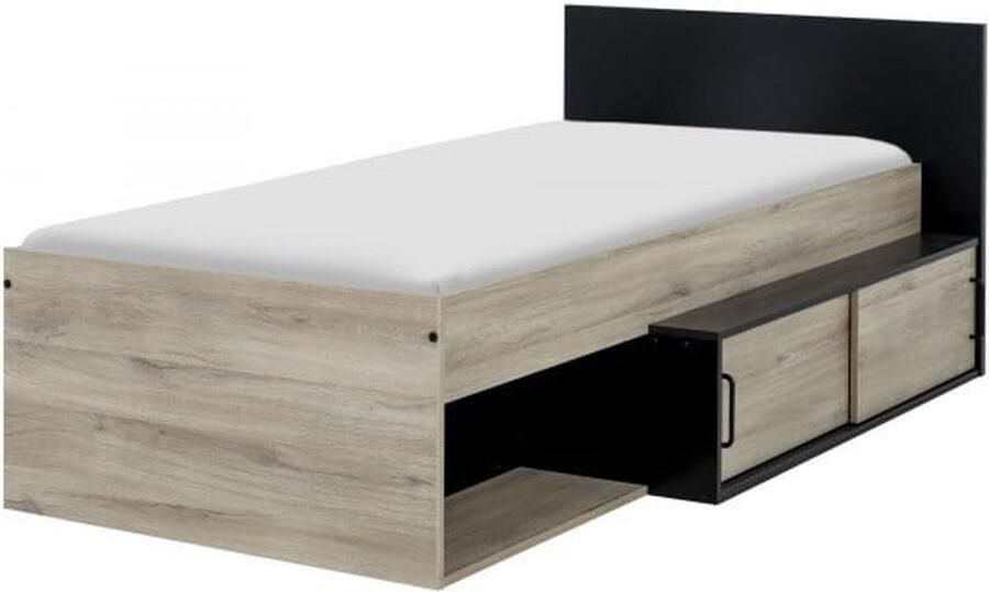 Viking Choice Houten Bed 90x200 cm met Opberglade Eiken & Zwart Design Bedombouw