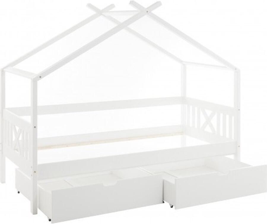 Viking Choice Houten Huisbed 90x200 cm Wit met 2 Opberglades