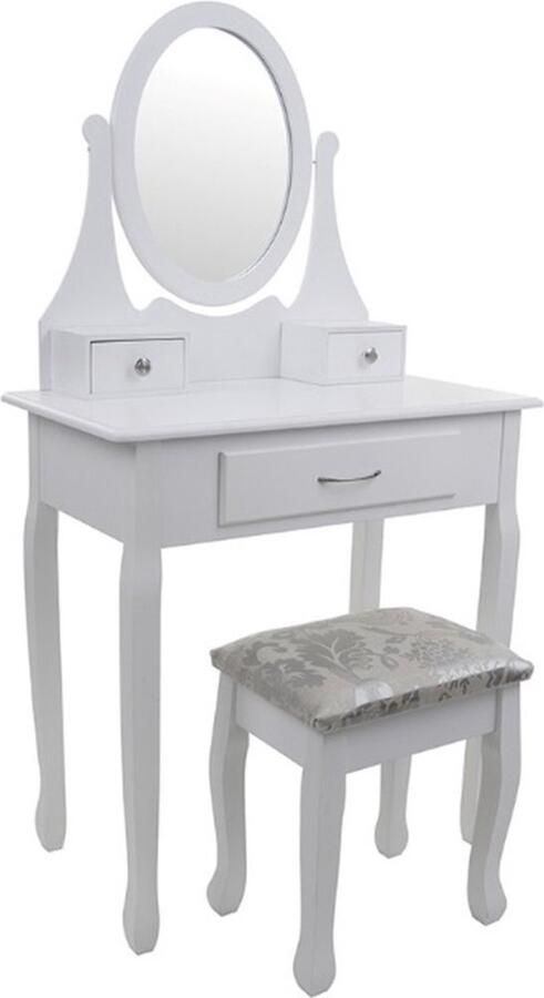 Viking Choice Houten kaptafel modern wit met spiegel en krukje 75x40x137 cm Retro & Vintage stijl