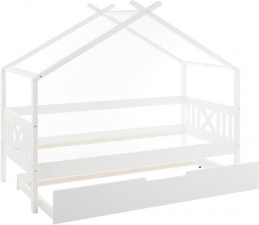 Viking Choice Huisbed 90x200 cm met Logeerbed Wit Houten Kinderbed