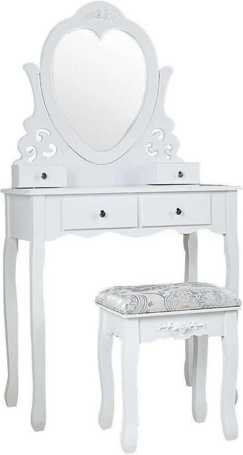 Viking Choice Kaptafel met hartvormige spiegel & krukje Wit 74x40x143cm Klassiek design