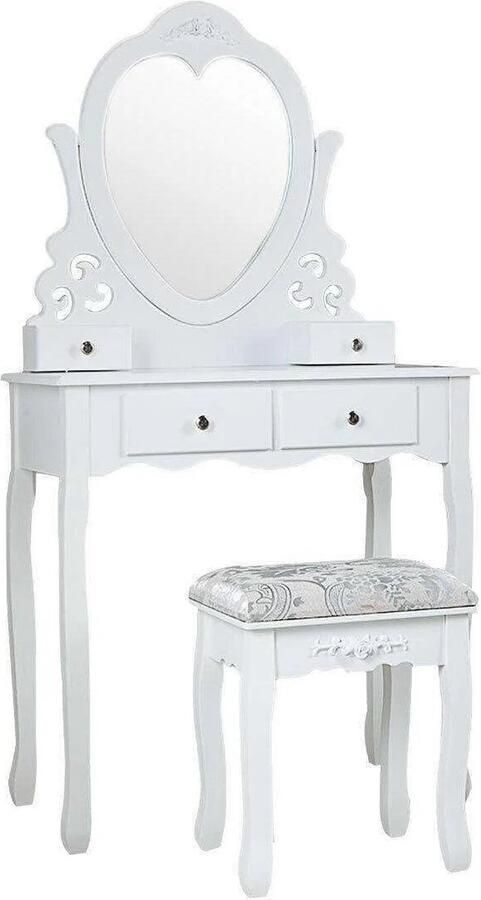 Viking Choice Kaptafel met spiegel & krukje hartvormig 74x40x143cm wit