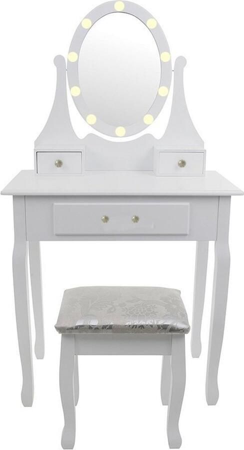 Viking Choice Kaptafel met Spiegel LED Verlichting en Krukje 80x40x137 cm Wit