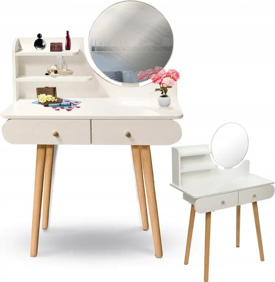 Viking Choice Kaptafel ronde spiegel make up tafel 80x40x122 cm