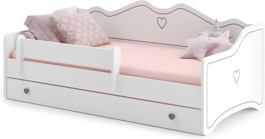 Viking Choice Kinderbed 160x80cm Met Matras Lade & Valbeugel Grijs Wit Houten Frame