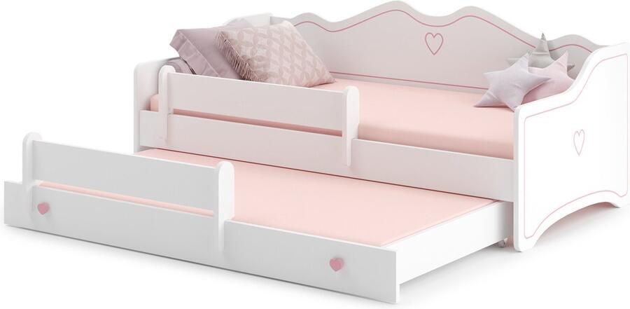 Viking Choice Kinderbed met Matras & Lade 160x80cm Roze Wit Hout incl. Uitvalbeveiliging