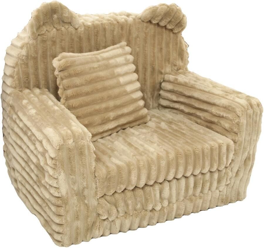 Viking Choice Kinderfauteuil Slaapbankje Beige Corduroy Multifunctioneel Comfortabel & Kindvriendelijk