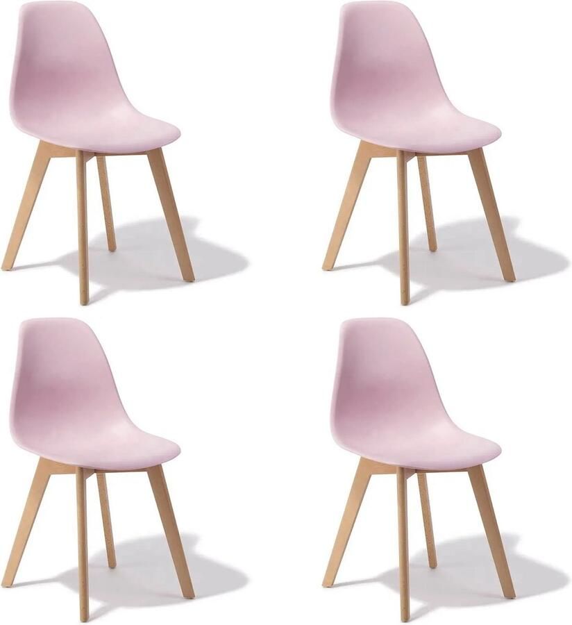 Viking Choice KITO Eetkamerstoelen Set van 4 roze eettafelstoelen met houten poten Scandinavisch design