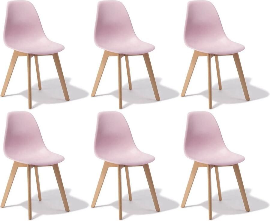 Viking Choice KITO Eetkamerstoelen set van 6 Roze kuipstoelen met beukenhouten poten Scandinavisch design