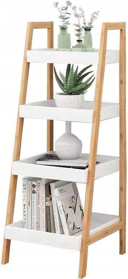 Viking Choice Ladderrek 4 Schappen Wit Bruin 36.5x34.5x98cm Boekenkast Nachtkastje