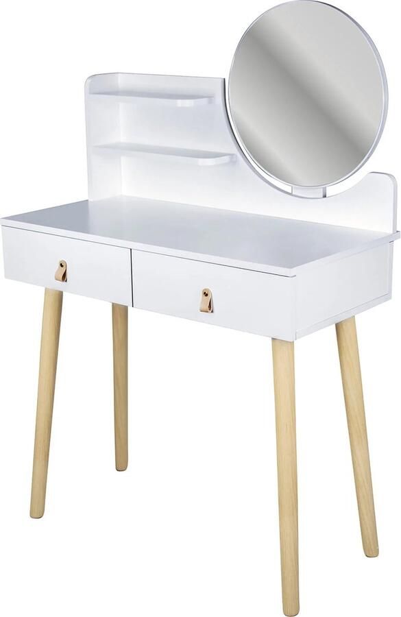 Viking Choice Make up tafel kaptafel met spiegel 80x40x122 cm wit beige