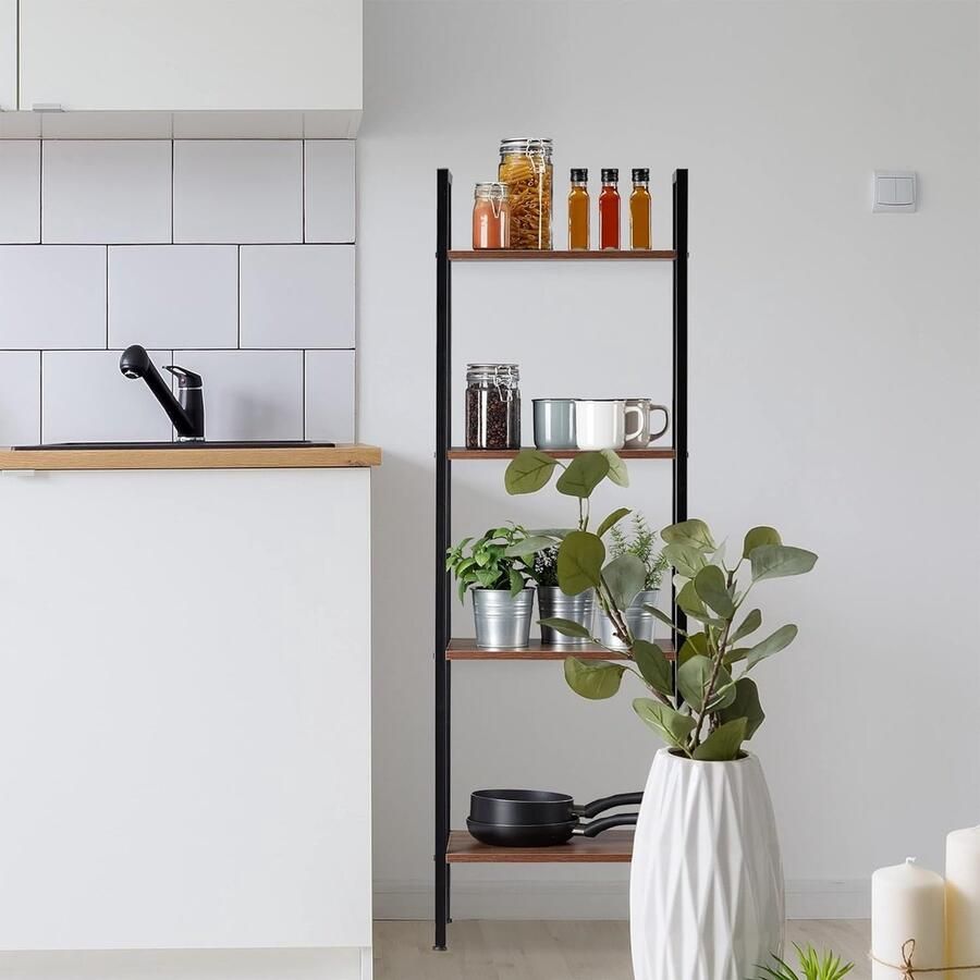 Viking Choice Open Boekenkast Zwart & Eiken 4 Schappen 148x60x35 cm