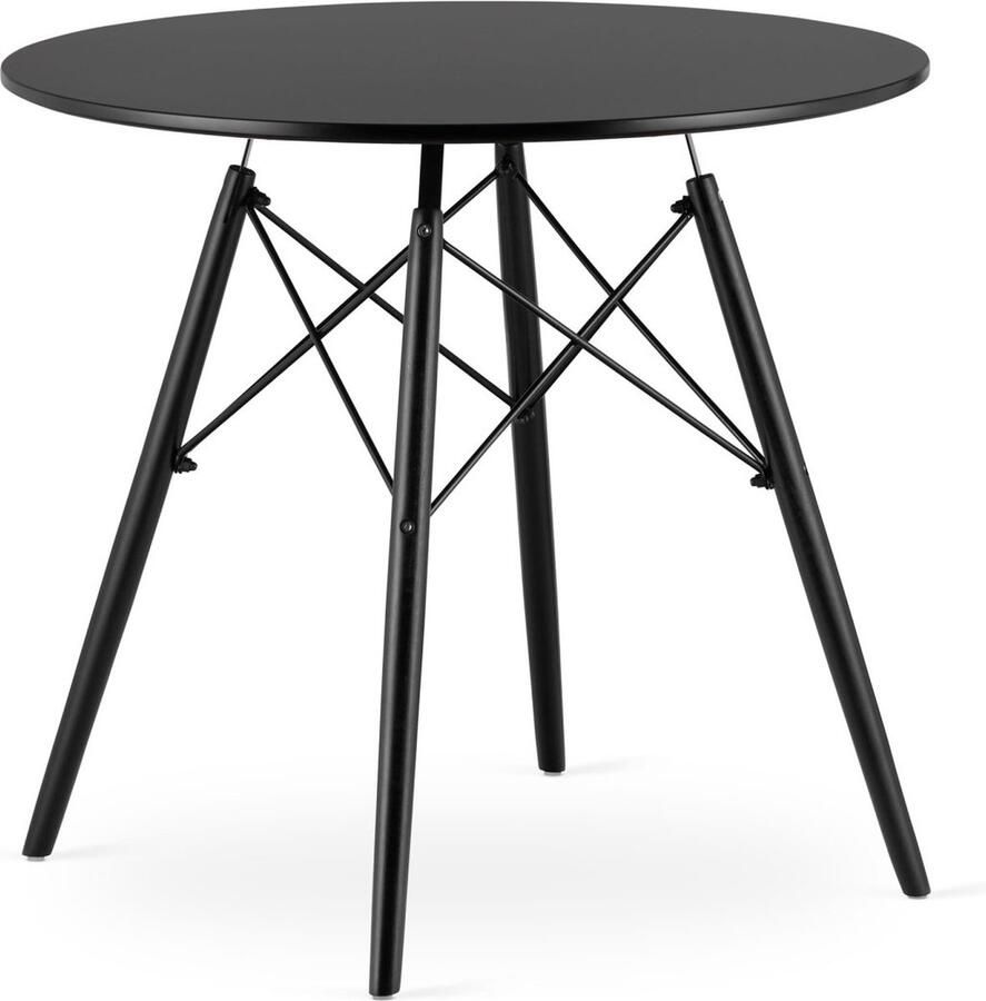 Viking Choice Ronde eettafel zwart 80 cm diameter beukenhouten poten gelakte MDF