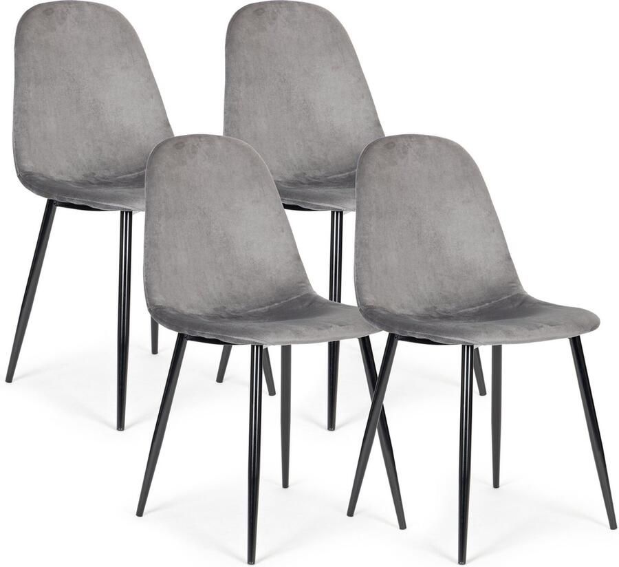 Viking Choice Velvet eetkamerstoel set van 4 grijs 85 x 46 x 46 cm