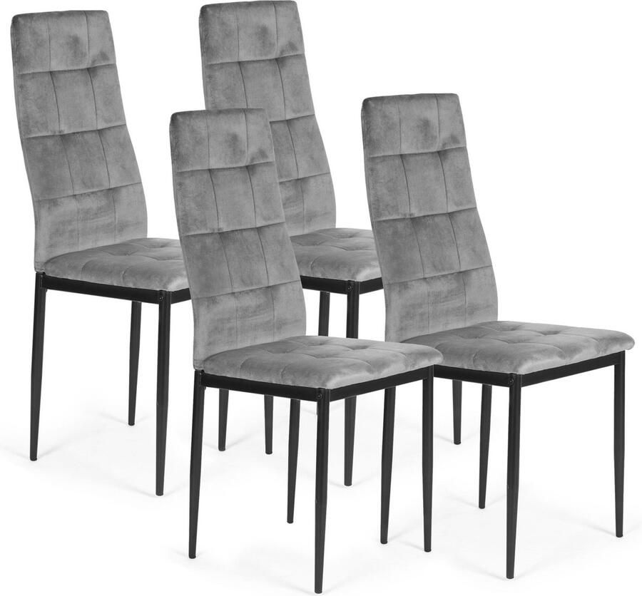 Viking Choice Velvet eetkamerstoel set van 4 zwart staal max. 120 kg