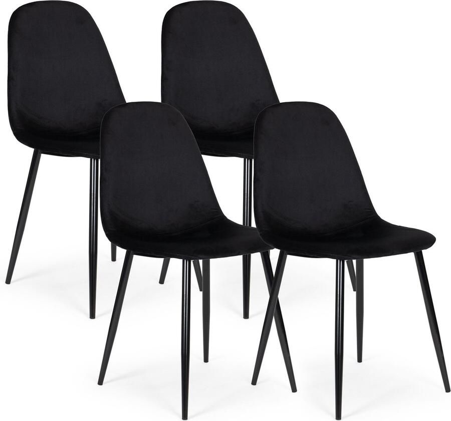 Viking Choice Velvet eetkamerstoel zwart set van 4 stalen poten