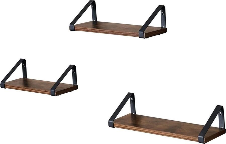 Viking Choice Wandplank set van 3 rustiek bruin metaal en spaanplaat