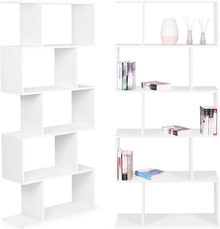 Viking Choice Witte design boekenkast 5 planken Geruit patroon 175 x 28 x 77 cm