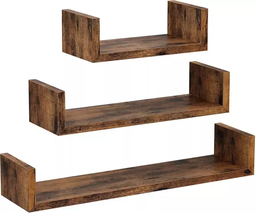 Viking Choice Wandplank hout zwevend set van 3 industrieel