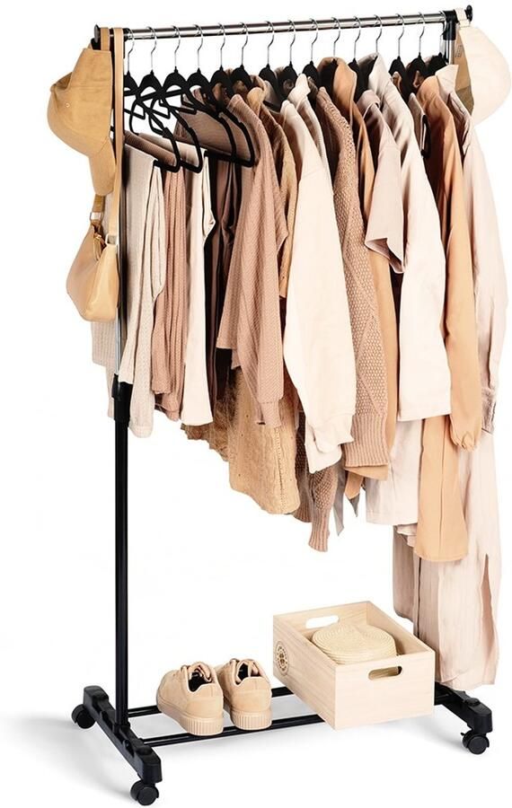 Vilde Kledingrek Metaal Zwart op Wielen 140 cm Garderoberek Kledingstang Kleerhanger