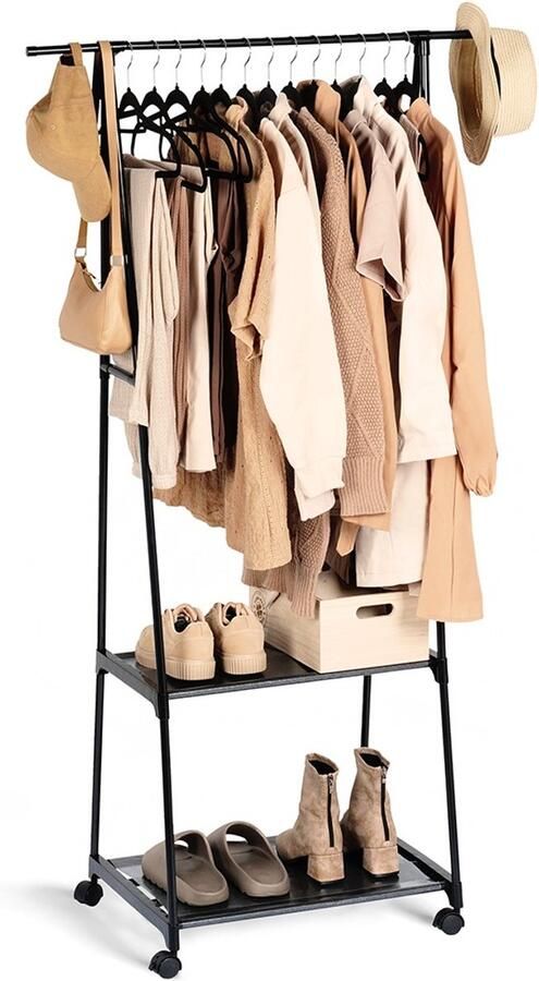Vilde Kledingrek Metaal Zwart op Wielen 88x44x160 cm Garderoberek Kledingstang Kleerhanger