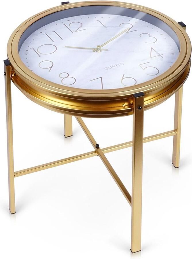 Vilde Koffietafel Metaal Gouden met Klok 42x40 cm Salontafel Tafel Woonkamer