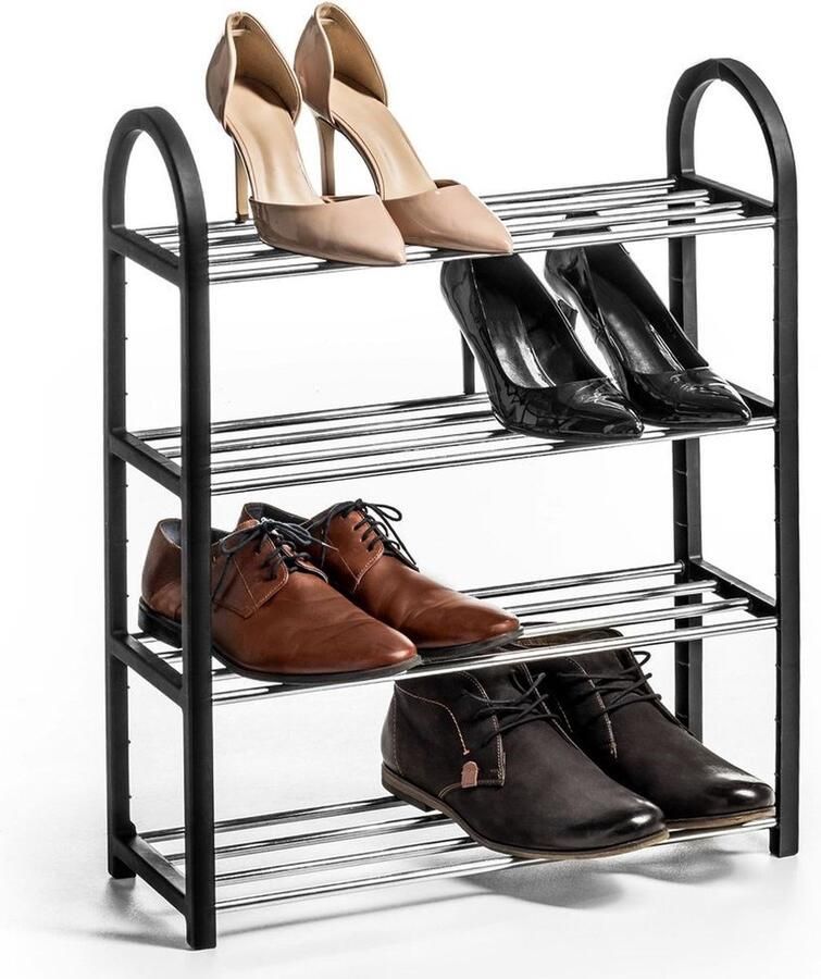 Vilde Schoenenrek Metaal 4 Niveaus Zwart 50x65x19 cm Schoenenbank Schoenenkast Opbergrek