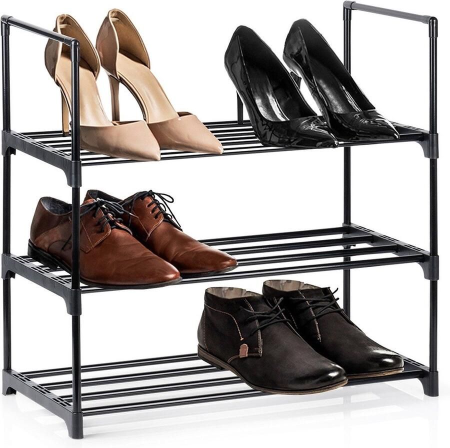 Vilde Schoenenrek Metaal Zwart 3-Niveaus 57x28x55 cm Schoenenbank Schoenenkast Opbergrek