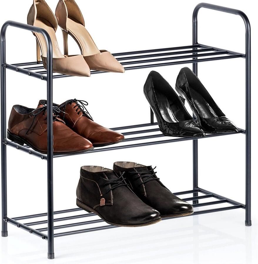 Vilde Schoenenrek Metaal Zwart 3-Niveaus 63x28x60 cm Schoenenbank Schoenenkast Opbergrek