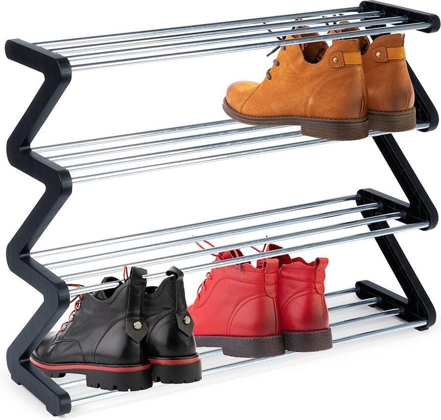 Vilde Schoenenrek Metaal Zwart 4 Niveaus 61 5x19x50 cm Schoenenbank Schoenenkast Opbergrek