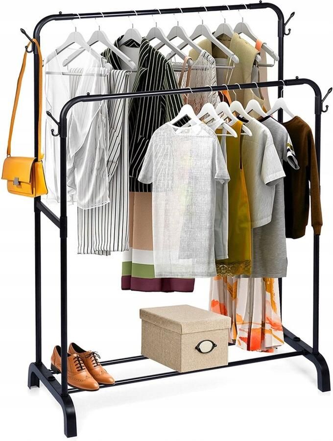 Vilde Kledingrek Metaal Zwart Dubbele 110x45x152 cm Garderoberek Kledingstang Kleerhanger - Foto 2