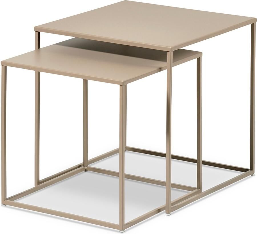 Villa Collection Ank Set van 2 Metalen Bijzettafels Beige