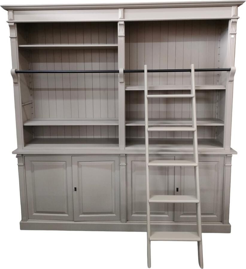 Villa Laura landelijk houten boekenkast met ladder taupe 223x51x228 cm verstelbare planken