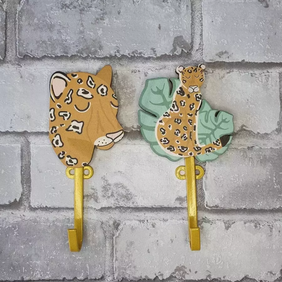 Villa Volance Kapstokhaakjes jungle cheeta op blad kinderkamer decoratie jungle