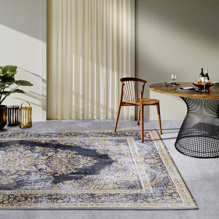 Villeroy & Boch Flycarpets Binnen- en Buitenkleed Klassiek Martha Antraciet Goud 160x235 cm