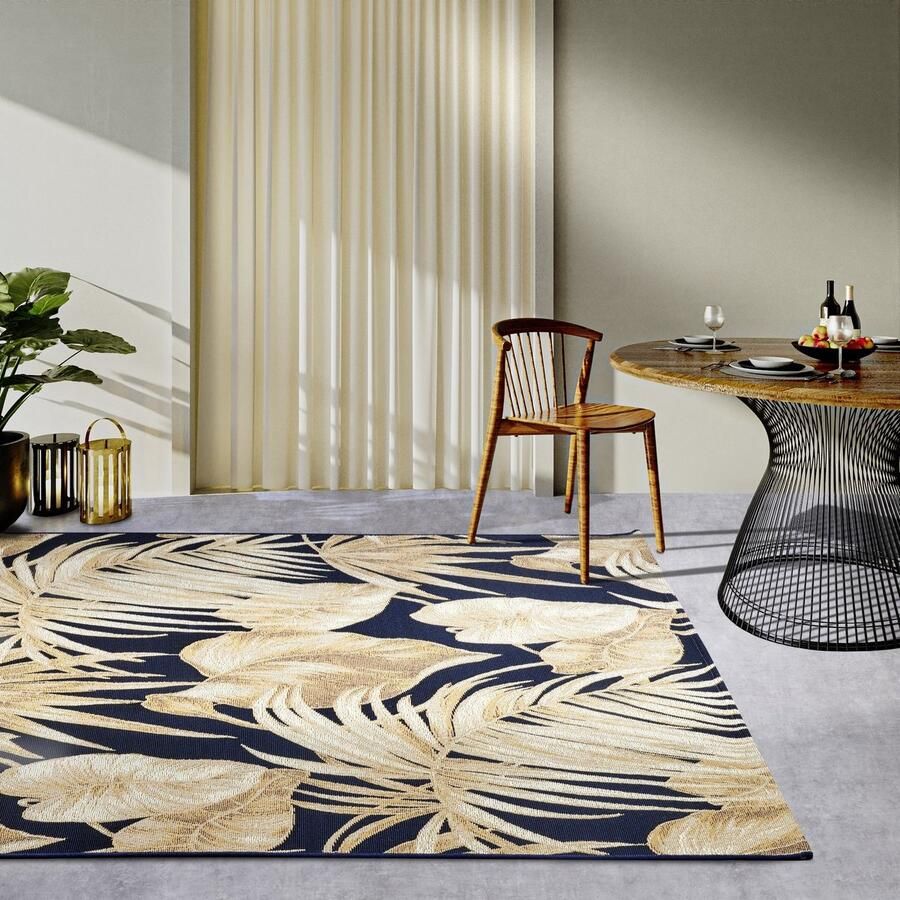 Villeroy & Boch Flycarpets Binnen- en Buitenkleed Oktavie Donkerblauw Goud 120x180 cm