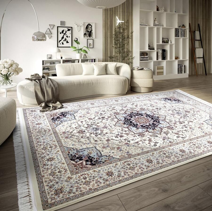 Villeroy & Boch Flycarpets Klassiek Laagpolig Vloerkleed Etienne Blauw Creme 128x190 cm