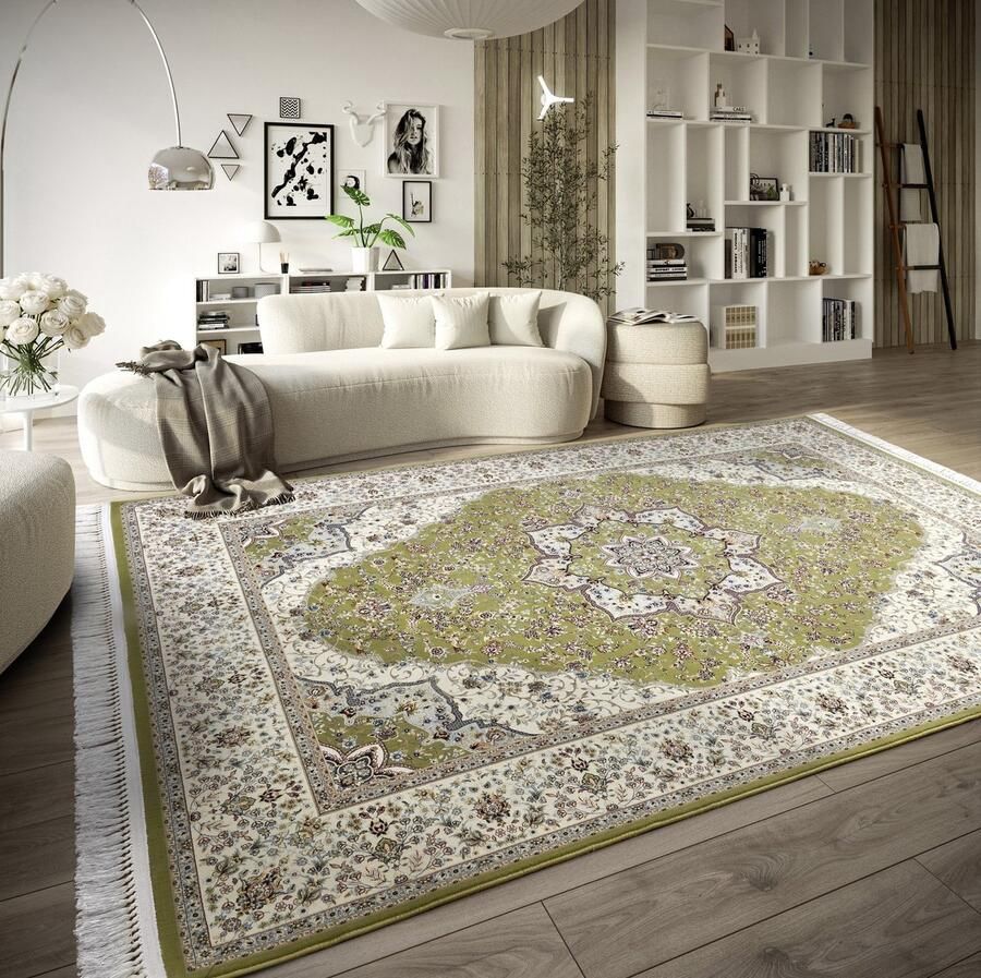 Villeroy & Boch Flycarpets Klassiek Laagpolig Vloerkleed Etienne Groen Creme 190x285 cm