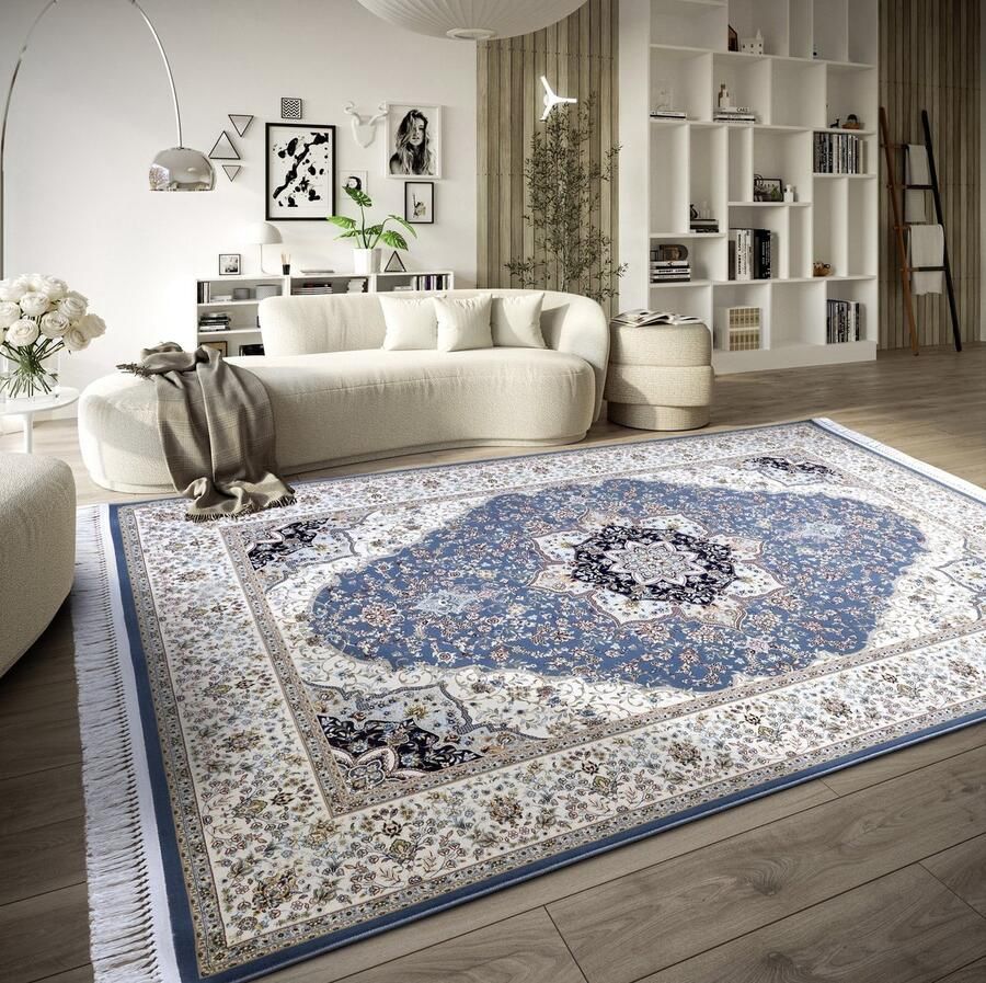 Villeroy & Boch Flycarpets Klassiek Laagpolig Vloerkleed Etienne Lichtblauw Creme 190x285 cm
