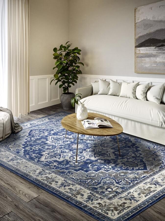 Villeroy & Boch laagpolig vintage vloerkleed Jehanne Blauw Creme 160x235 cm