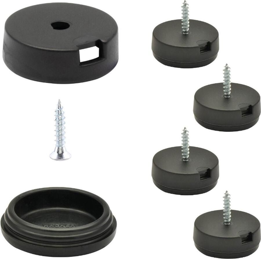Viltdop.com Glijder set 25mm voor binnen of buiten (16 stuks per set). Bestaande uit: basis 2 + verwisselbare insert 2B (23mm) + torx schroef