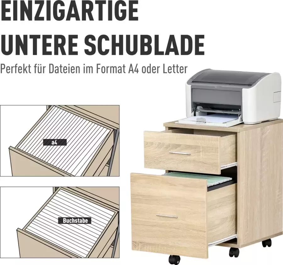 Vinscetto Vinsetto Bureauladeblok met lades hangmappen archiefkast met wielen spaanplaat 924-031